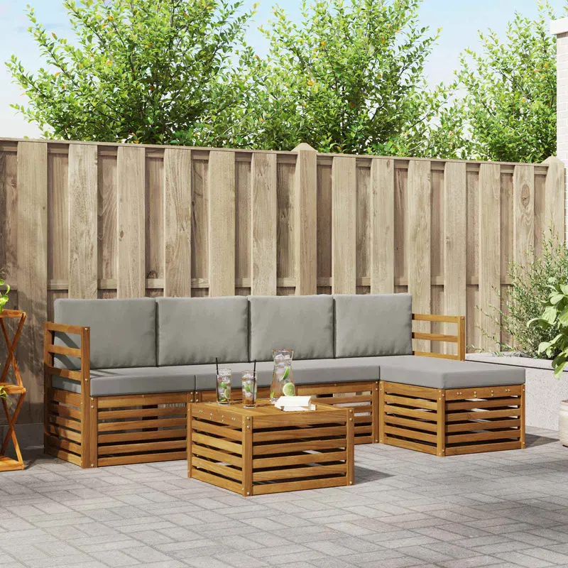 Conjunto de sofás de exterior 6 pcs Gris Natural y Claro