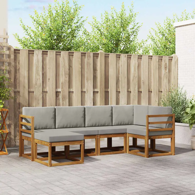 Conjunto de sofás de exterior 6 pcs Gris Natural y Claro