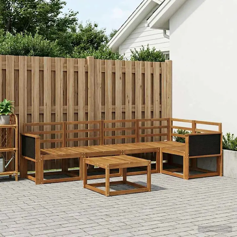 Conjunto de sofás de exterior 6 pcs Natural