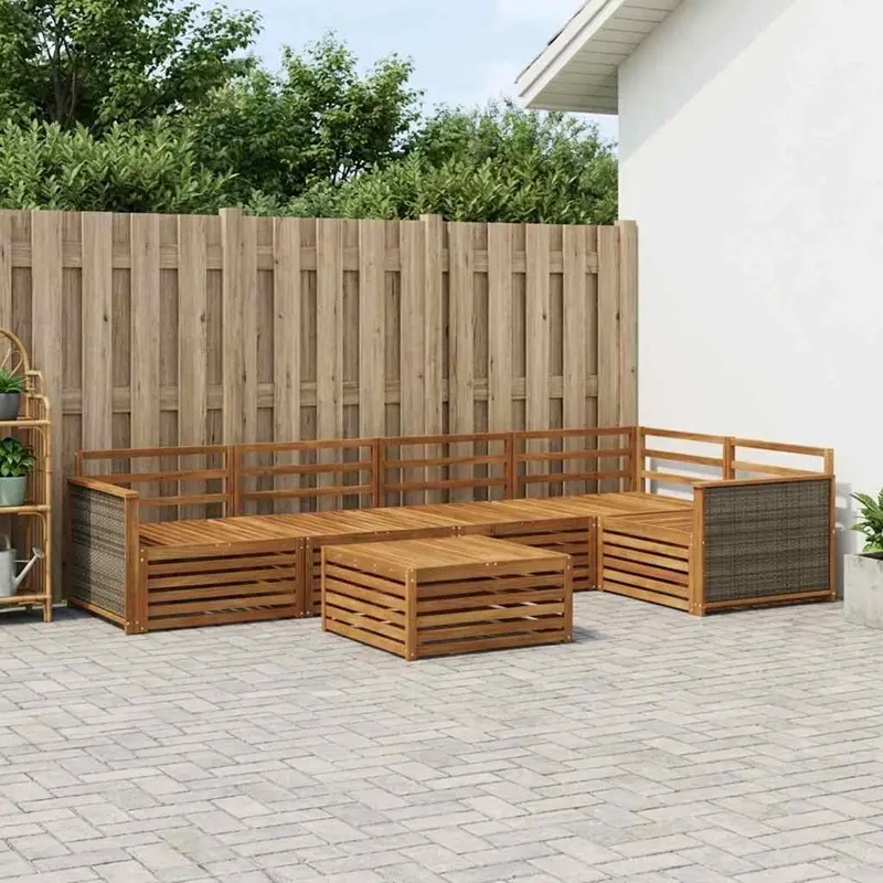 Conjunto de sofás de exterior 6 pcs Natural