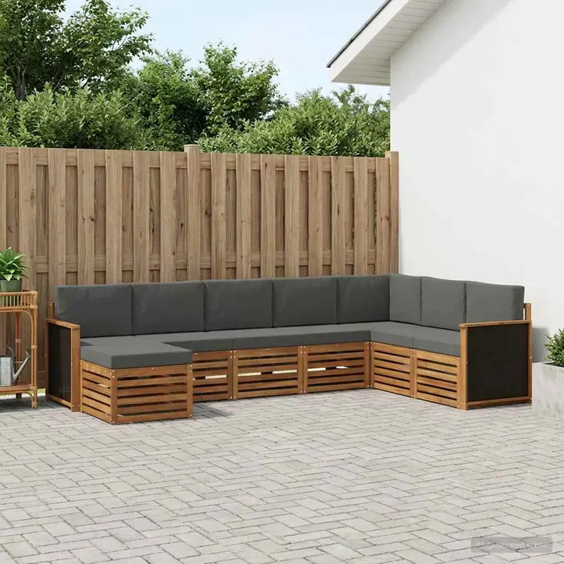 Conjunto de sofás de exterior 6 pcs Natural y Antracita