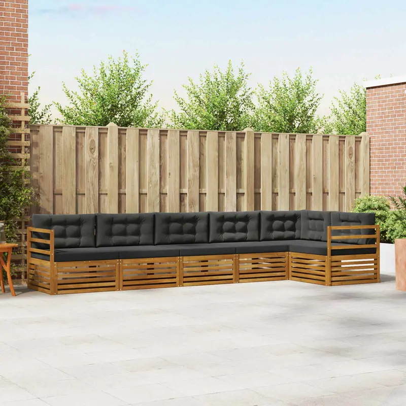 Conjunto de sofás de exterior 6 pcs Natural y Antracita