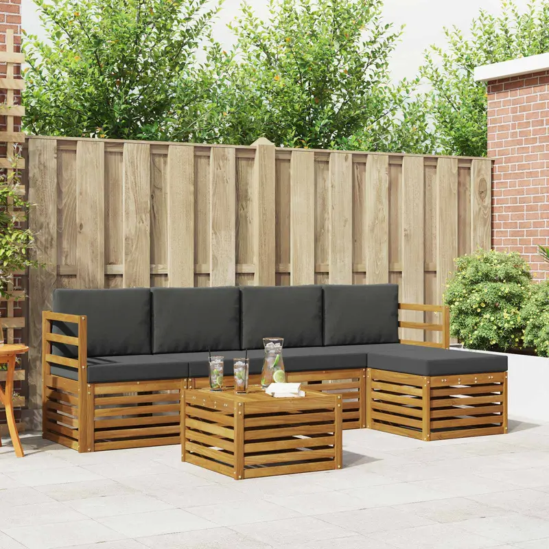 Conjunto de sofás de exterior 6 pcs Natural y Antracita
