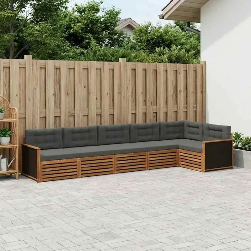 Conjunto de sofás de exterior 6 pcs Natural y Antracita