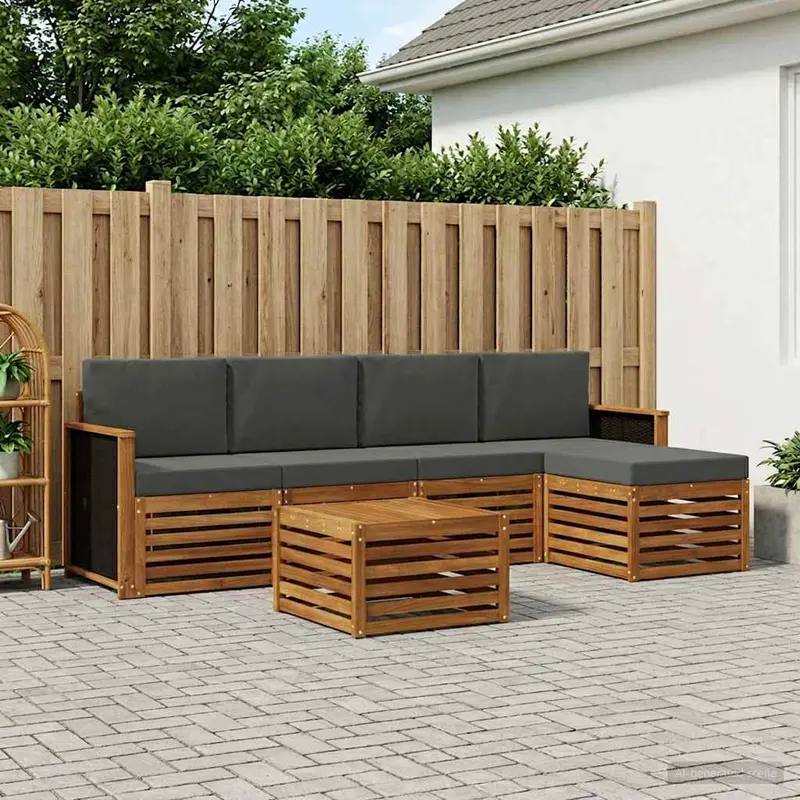 Conjunto de sofás de exterior 6 pcs Natural y Antracita