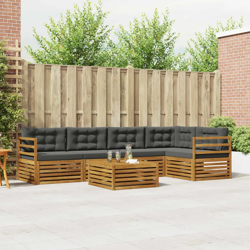 Conjunto de sofás de exterior 6 pcs Natural y Antracita