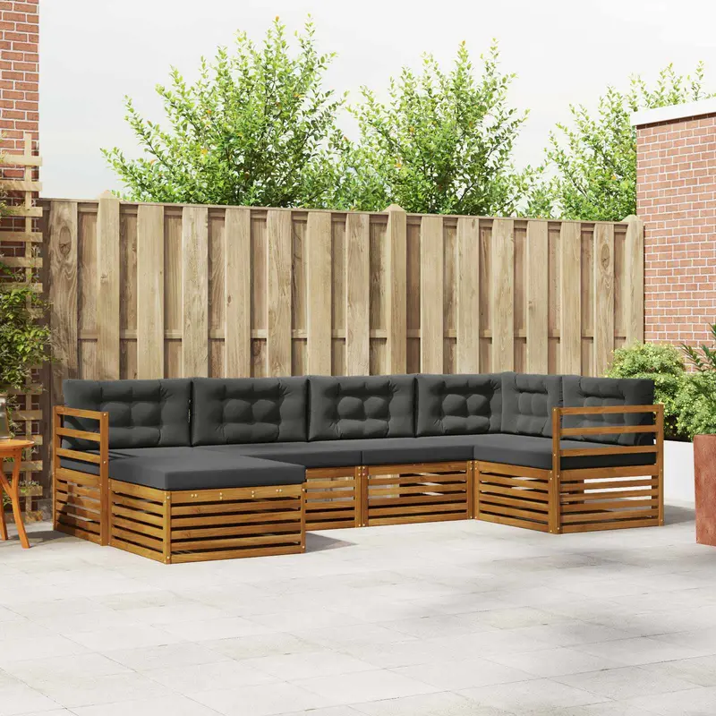 Conjunto de sofás de exterior 6 pcs Natural y Antracita