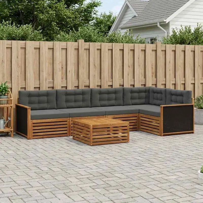 Conjunto de sofás de exterior 6 pcs Natural y Antracita