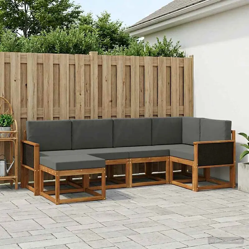 Conjunto de sofás de exterior 6 pcs Natural y Antracita