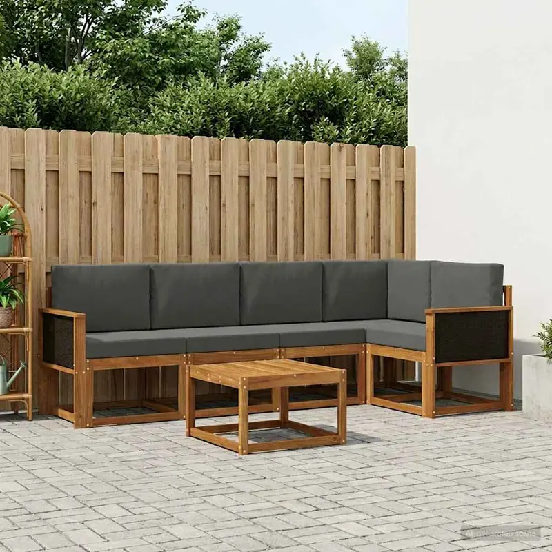 Conjunto de sofás de exterior 6 pcs Natural y Antracita