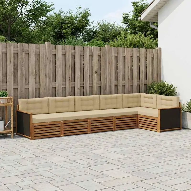 Conjunto de sofás de exterior 6 pcs Natural y Beige