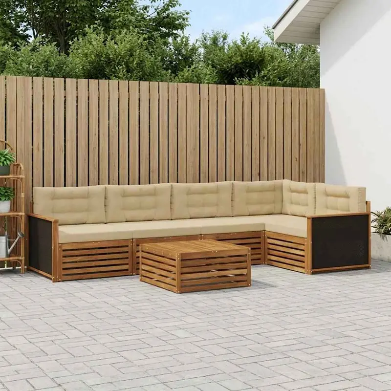 Conjunto de sofás de exterior 6 pcs Natural y Beige