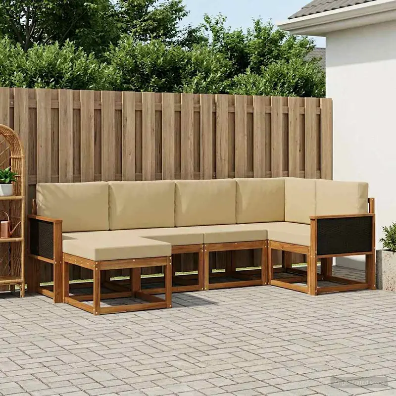 Conjunto de sofás de exterior 6 pcs Natural y Beige