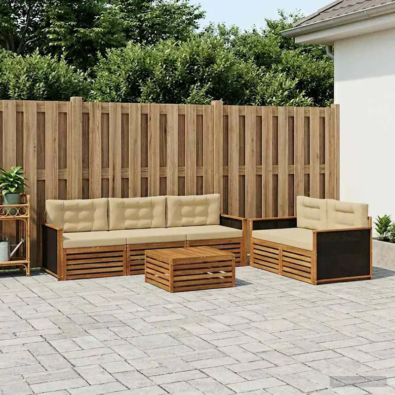 Conjunto de sofás de exterior 6 pcs Natural y Beige
