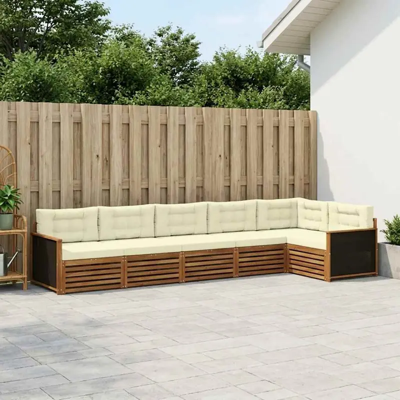 Conjunto de sofás de exterior 6 pcs Natural y Crema