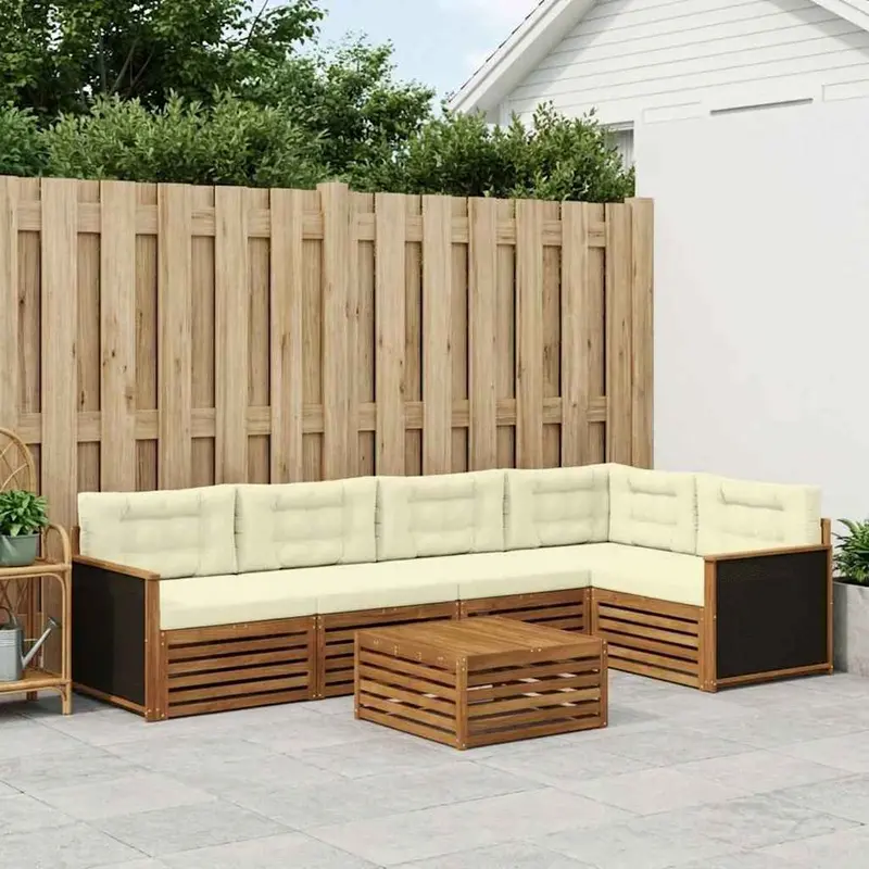 Conjunto de sofás de exterior 6 pcs Natural y Crema