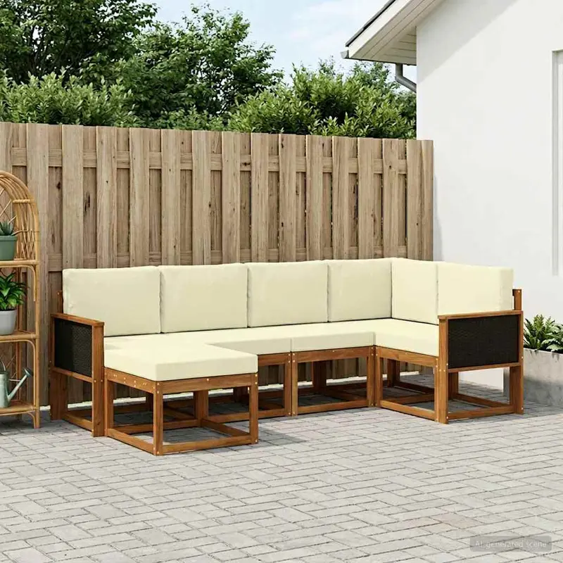 Conjunto de sofás de exterior 6 pcs Natural y Crema
