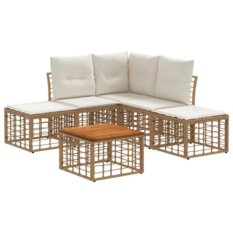 Conjunto de sofás de exterior 6 pcs Natural y Crema Poliéster
