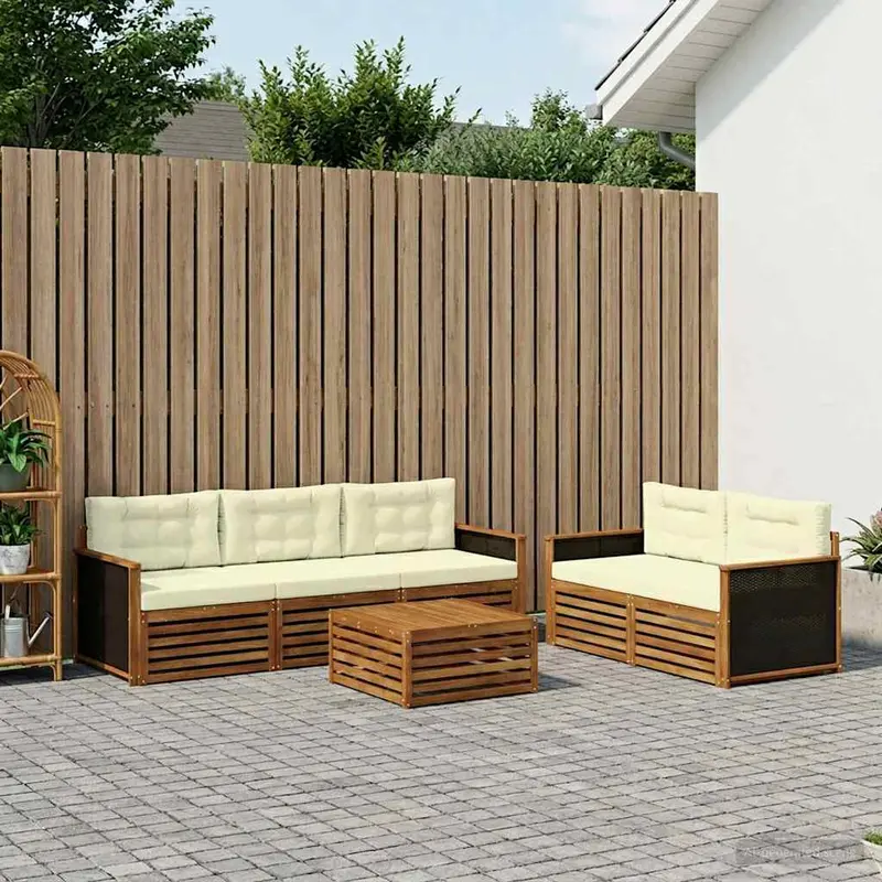 Conjunto de sofás de exterior 6 pcs Natural y Crema