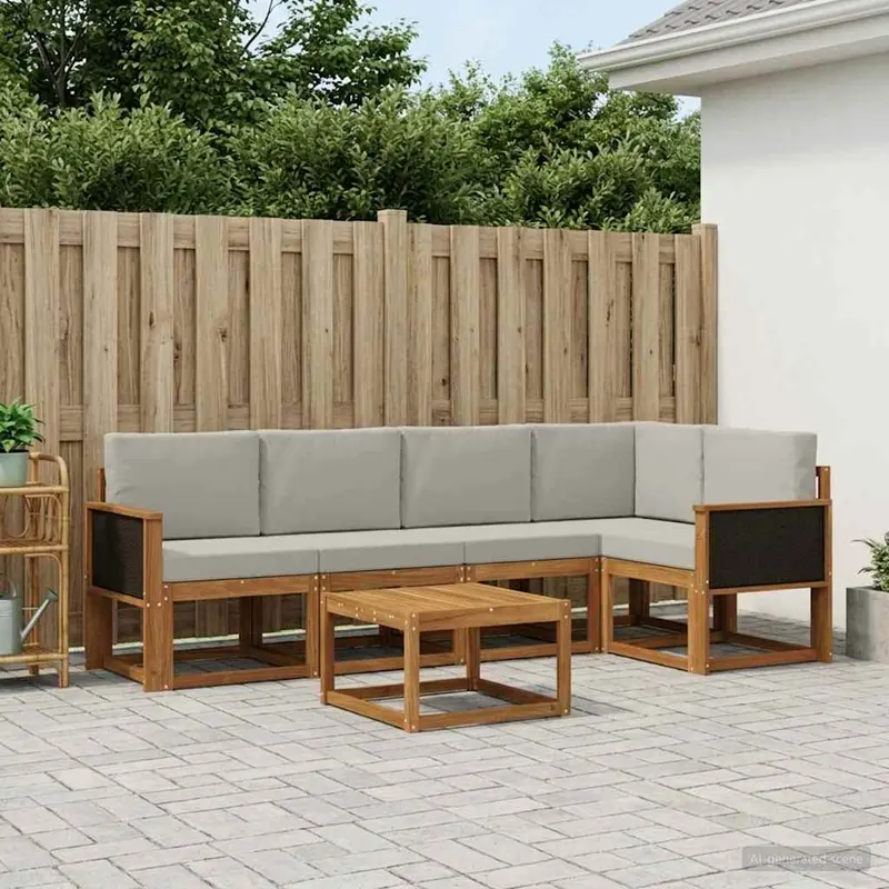 Conjunto de sofás de exterior 6 pcs Natural y Gris Claro