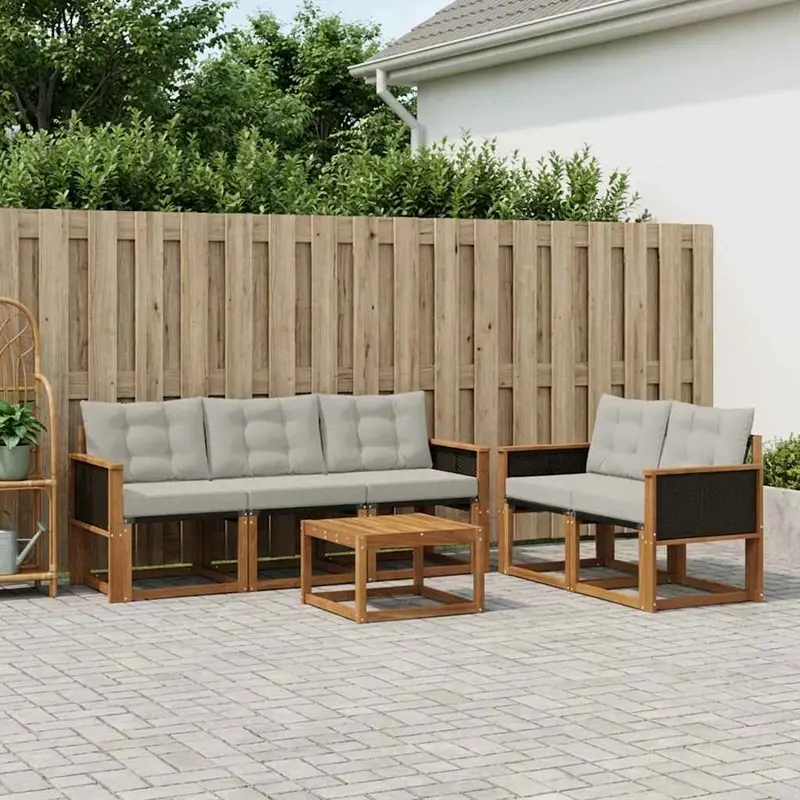 Conjunto de sofás de exterior 6 pcs Natural y Gris Claro