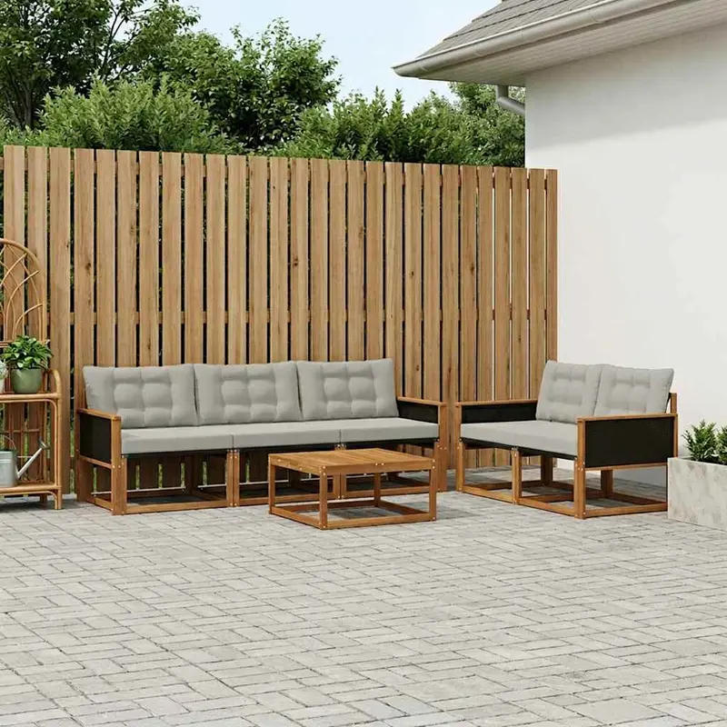 Conjunto de sofás de exterior 6 pcs Natural y Gris Claro