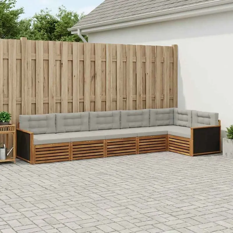Conjunto de sofás de exterior 6 pcs Natural y Gris Claro