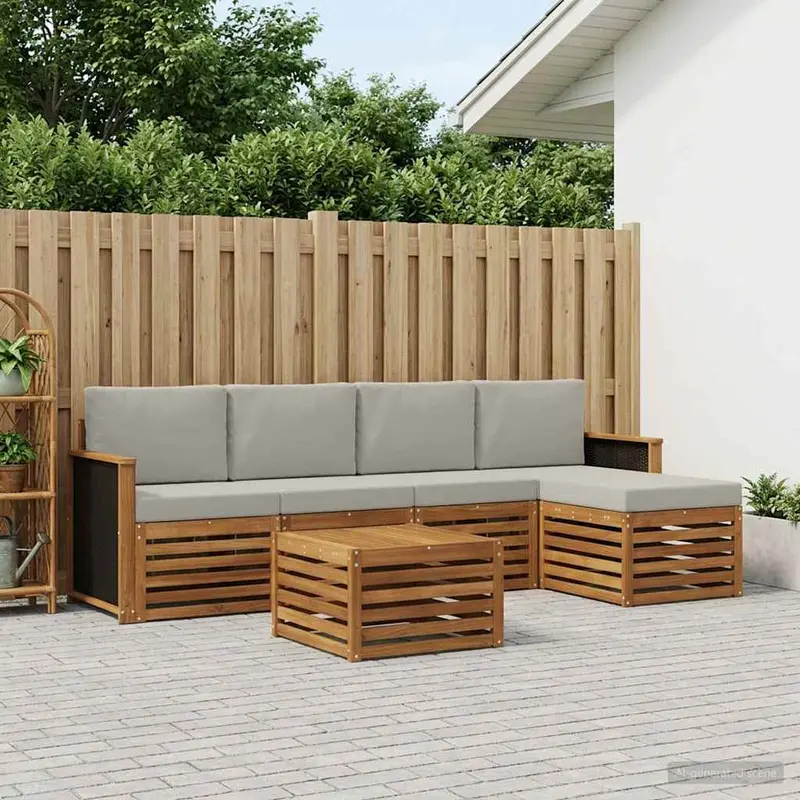 Conjunto de sofás de exterior 6 pcs Natural y Gris Claro