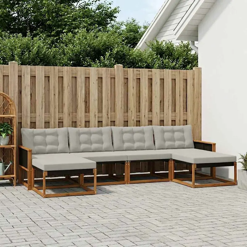 Conjunto de sofás de exterior 6 pcs Natural y Gris Claro