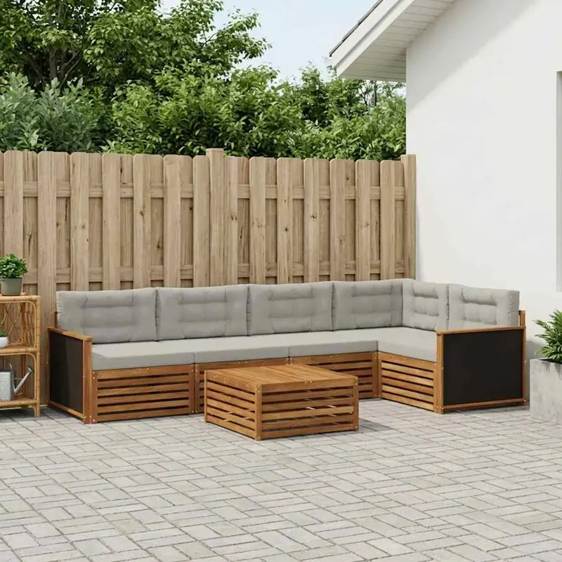 Conjunto de sofás de exterior 6 pcs Natural y Gris Claro