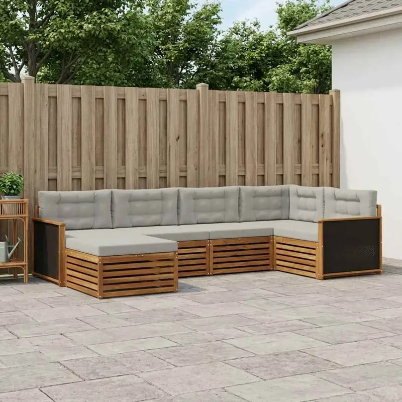Conjunto de sofás de exterior 6 pcs Natural y Gris Claro