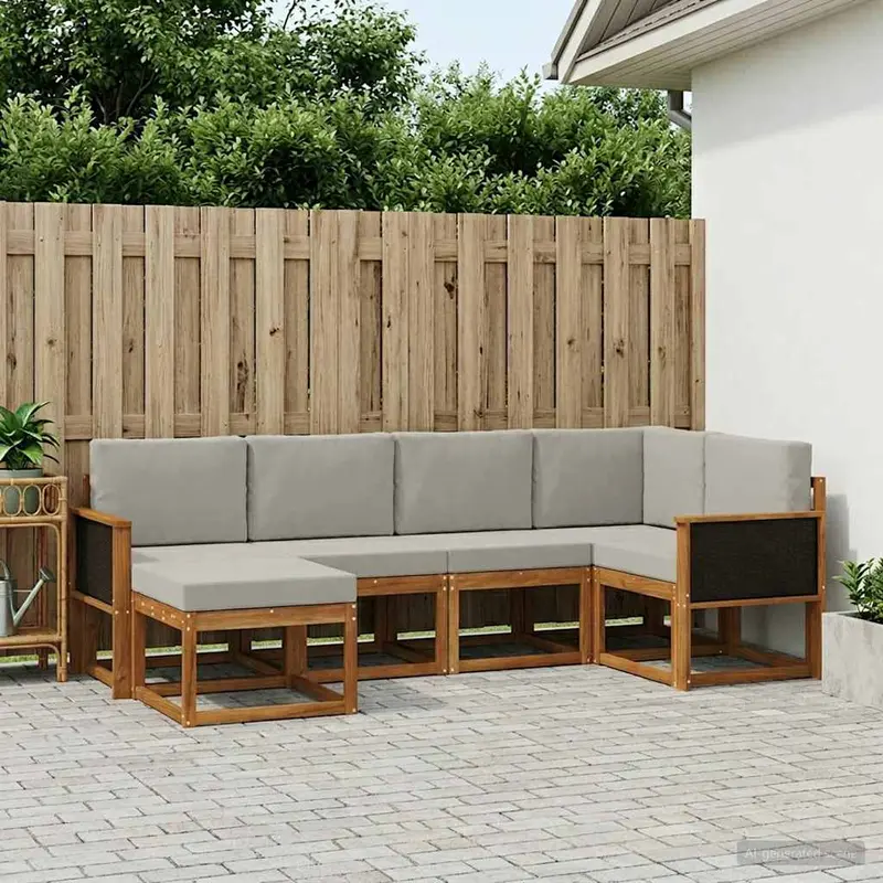 Conjunto de sofás de exterior 6 pcs Natural y Gris Claro