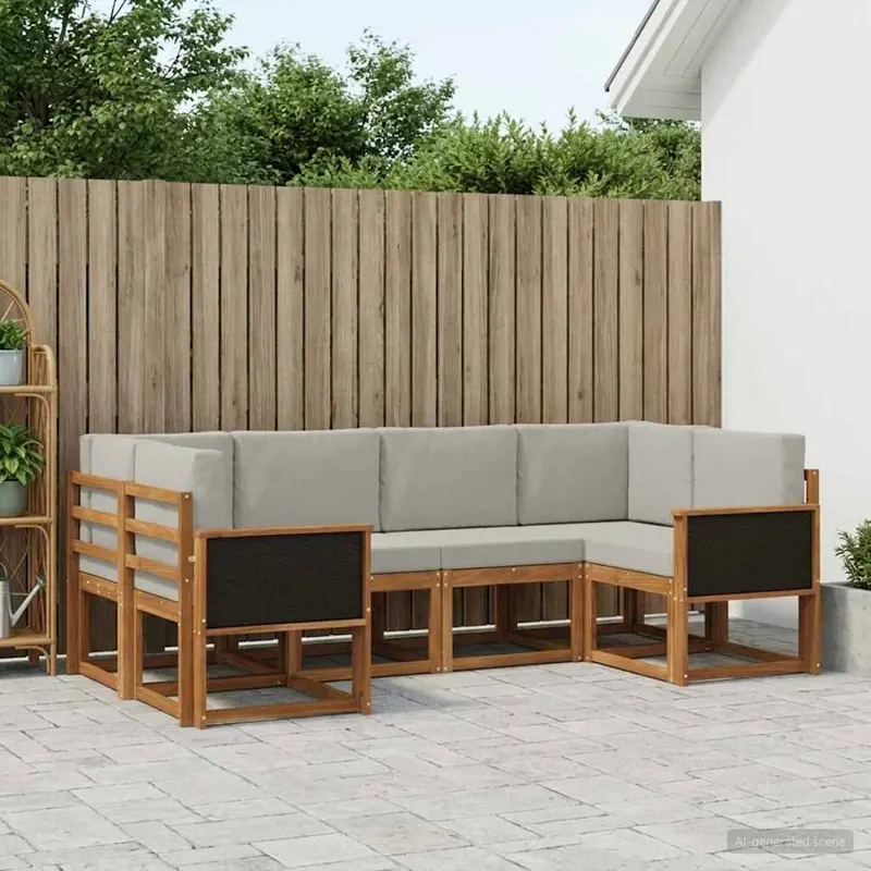 Conjunto de sofás de exterior 6 pcs Natural y Gris Claro