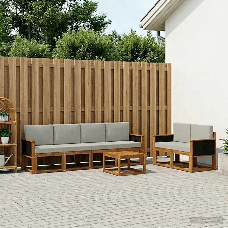 Conjunto de sofás de exterior 6 pcs Natural y Gris Claro