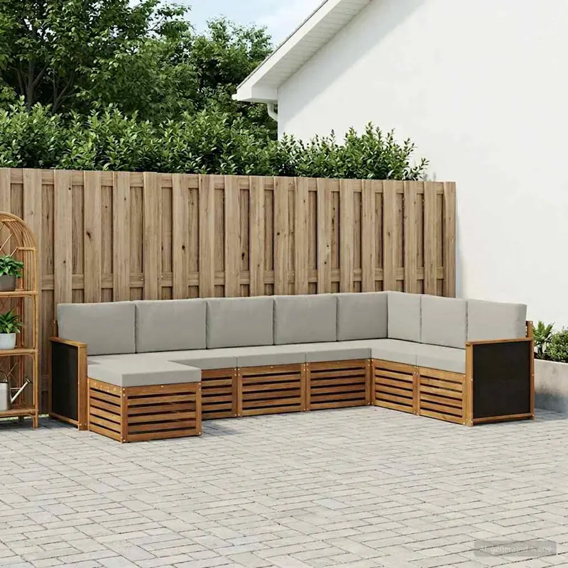 Conjunto de sofás de exterior 6 pcs Natural y Gris Claro