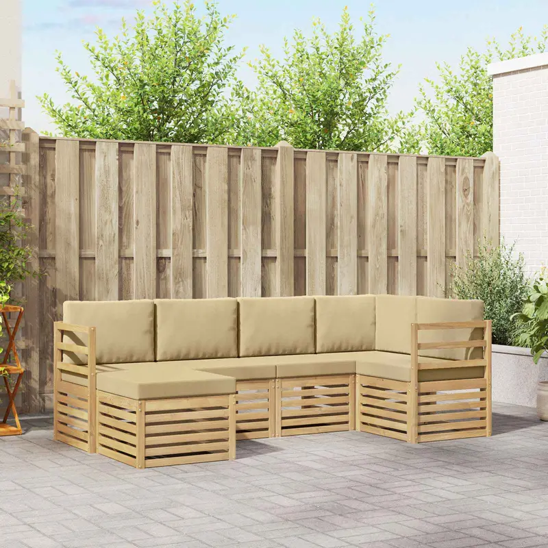 Conjunto de sofás de exterior 6 pcs y Beige Poliéster