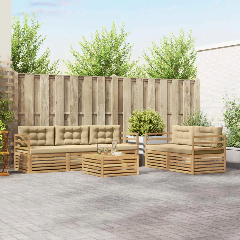 Conjunto de sofás de exterior 6 pcs y Beige
