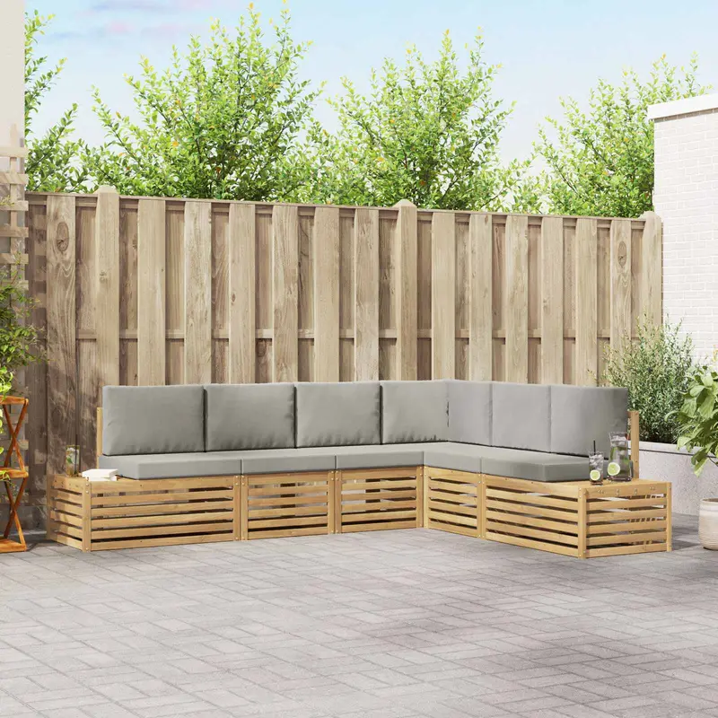 Conjunto de sofás de exterior 6 Pieza Blanco y Gris Claro