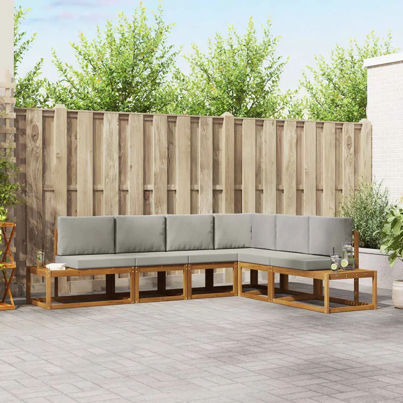 Conjunto de sofás de exterior 6 Pieza Gris Natural y Claro