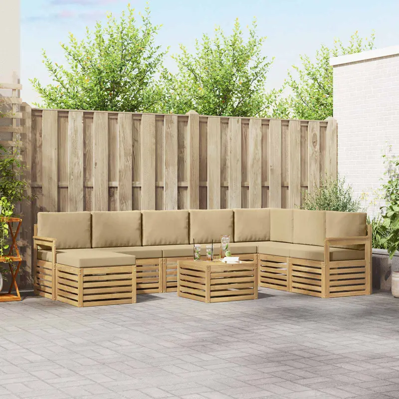 Conjunto de sofás de exterior 7 pcs Blanco y Beige