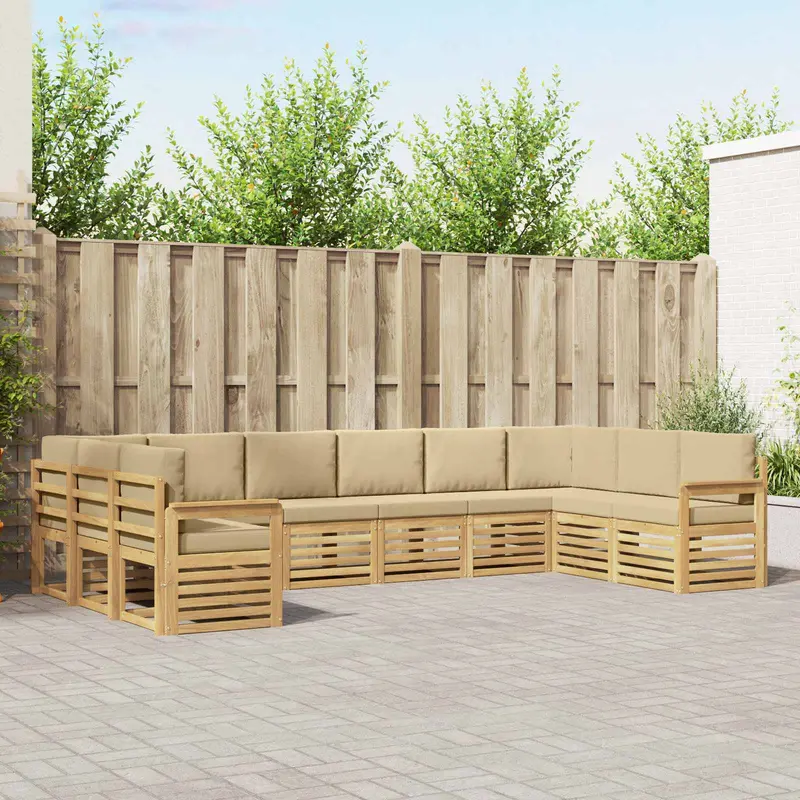 Conjunto de sofás de exterior 7 pcs Blanco y Beige