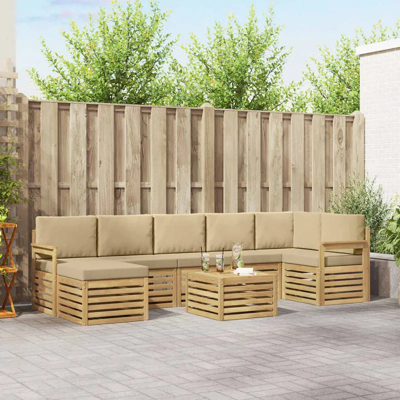Conjunto de sofás de exterior 7 pcs Blanco y Beige