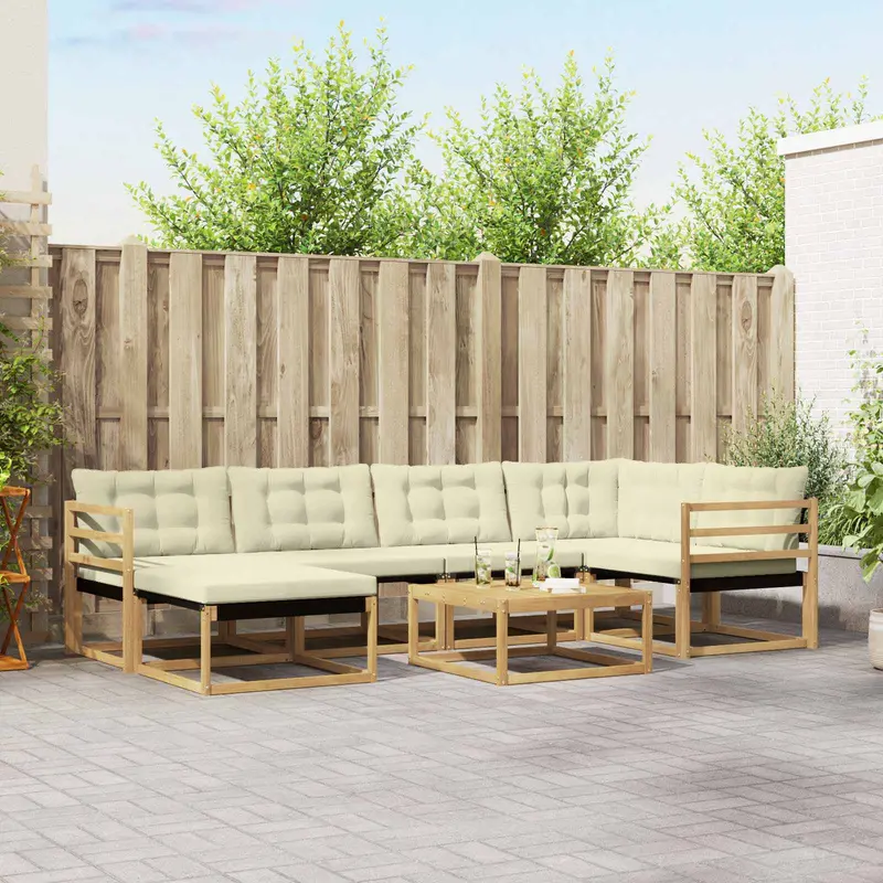 Conjunto de sofás de exterior 7 pcs Blanco y Crema