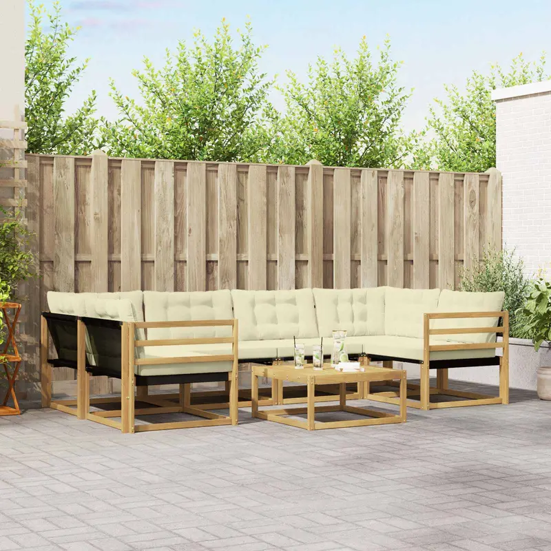 Conjunto de sofás de exterior 7 pcs Blanco y Crema