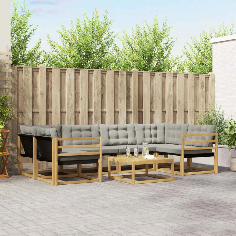 Conjunto de sofás de exterior 7 pcs Blanco y Gris Claro