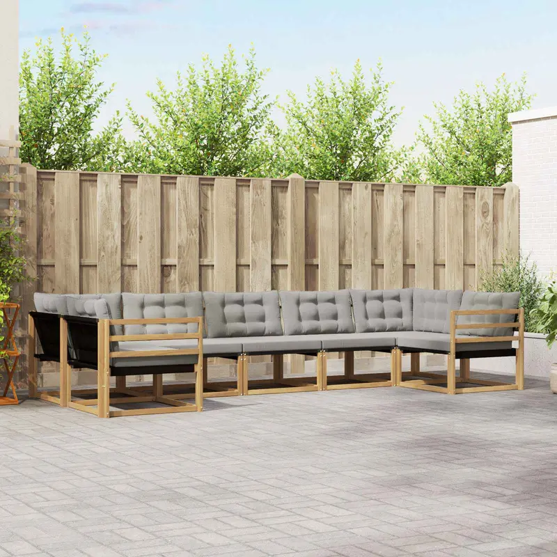 Conjunto de sofás de exterior 7 pcs Blanco y Gris Claro