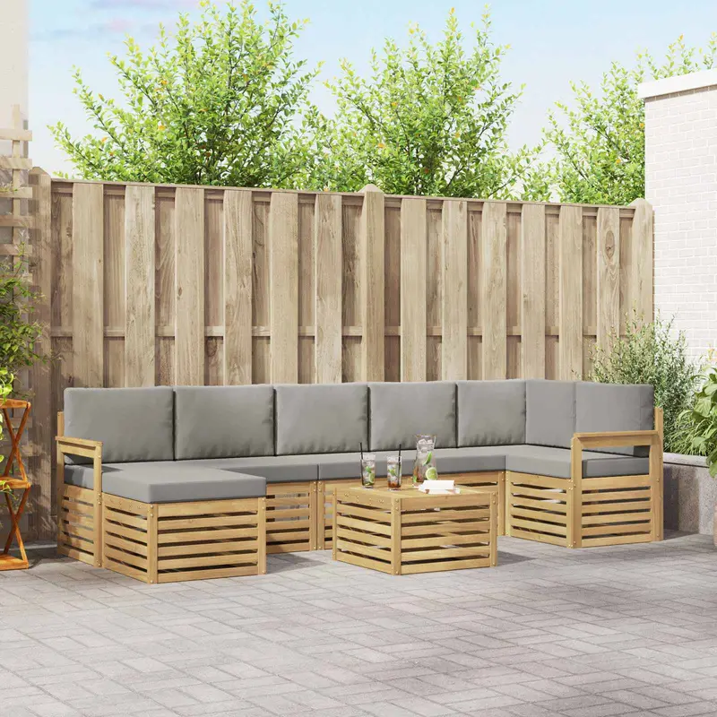Conjunto de sofás de exterior 7 pcs Blanco y Gris Claro