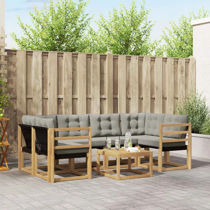 Conjunto de sofás de exterior 7 pcs Blanco y Gris Claro