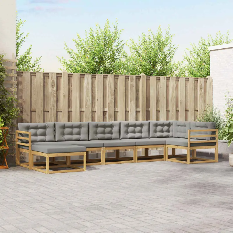 Conjunto de sofás de exterior 7 pcs Blanco y Gris Claro