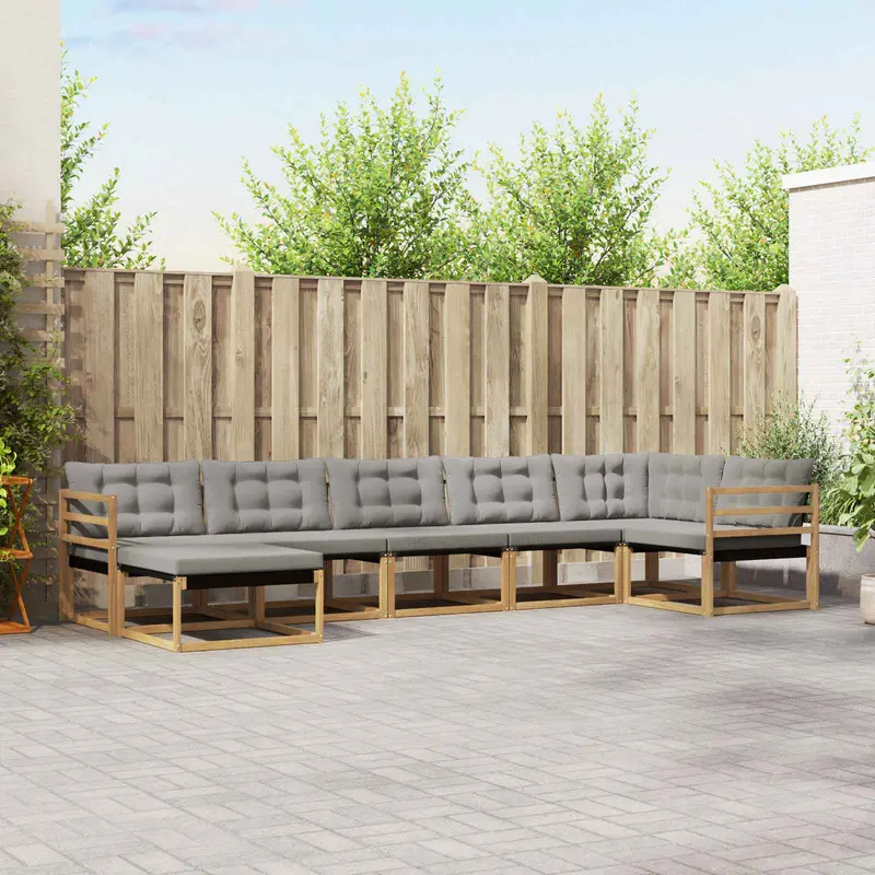 Conjunto de sofás de exterior 7 pcs Blanco y Gris Claro